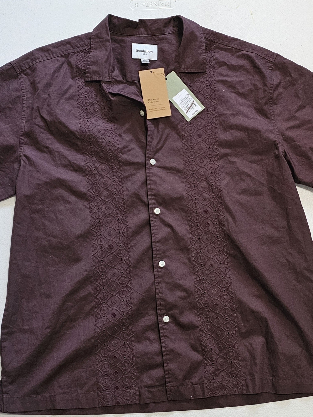 Goodfellow Short-Sleeve Embroidered Camp Shirt - Deep Plum